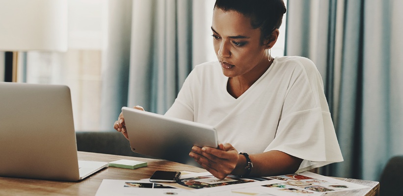 a woman working at her home office